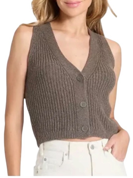 Universal Thread Sweaters - NWT Taupe Ribbed Button Front Sweater Vest Women's Medium Quiet Luxury Minimalis